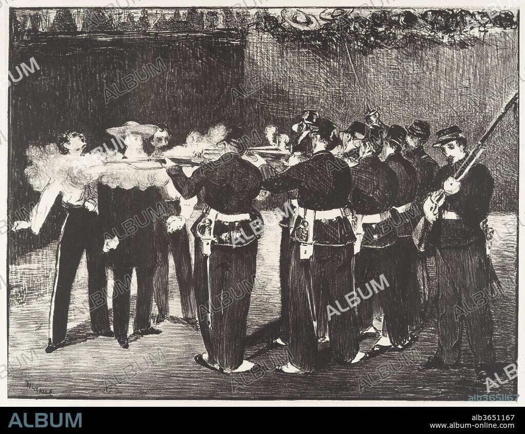 EDOUARD MANET. The Execution of the Emperor Maximilian (L'exécution de Maximilien). Artist: Édouard Manet (French, Paris 1832-1883 Paris). Dimensions: 13 3/8 x 17 1/4in. (34 x 43.8cm)
Sheet: 17 1/2 x 23 3/4in. (44.5 x 60.3cm). Date: 1868.