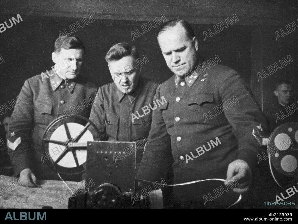 World war 2, vasily sokolovsky, nikolai bulganin, and georgy zhukov planning the defense of moscow in 1941.