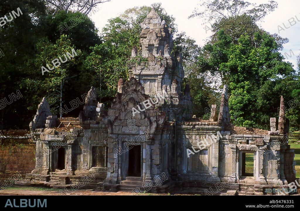 Phimeanakas, within Angkor Thom, was built at the end of the 10th century by King Rajendravarman and then rebuilt by Suryavarman II. Angkor Thom, meaning 'The Great City', is located one mile north of Angkor Wat. It was built in the late 12th century CE by King Jayavarman VII, and covers an area of 9 km, within which are located several monuments from earlier eras as well as those established by Jayavarman and his successors. It is believed to have sustained a population of 80,000-150,000 people. At the centre of the city is Jayavarman's state temple, the Bayon, with the other major sites clustered around the Victory Square immediately to the north. Angkor Thom was established as the capital of Jayavarman VII's empire, and was the centre of his massive building programme. One inscription found in the city refers to Jayavarman as the groom and the city as his bride. Angkor Thom seems not to be the first Khmer capital on the site, however, as Yasodharapura, dating from three centuries earlier, was centred slightly further northwest. The last temple known to have been constructed in Angkor Thom was Mangalartha, which was dedicated in 1295. In the following centuries Angkor Thom remained the capital of a kingdom in decline until it was abandoned some time prior to 1609.