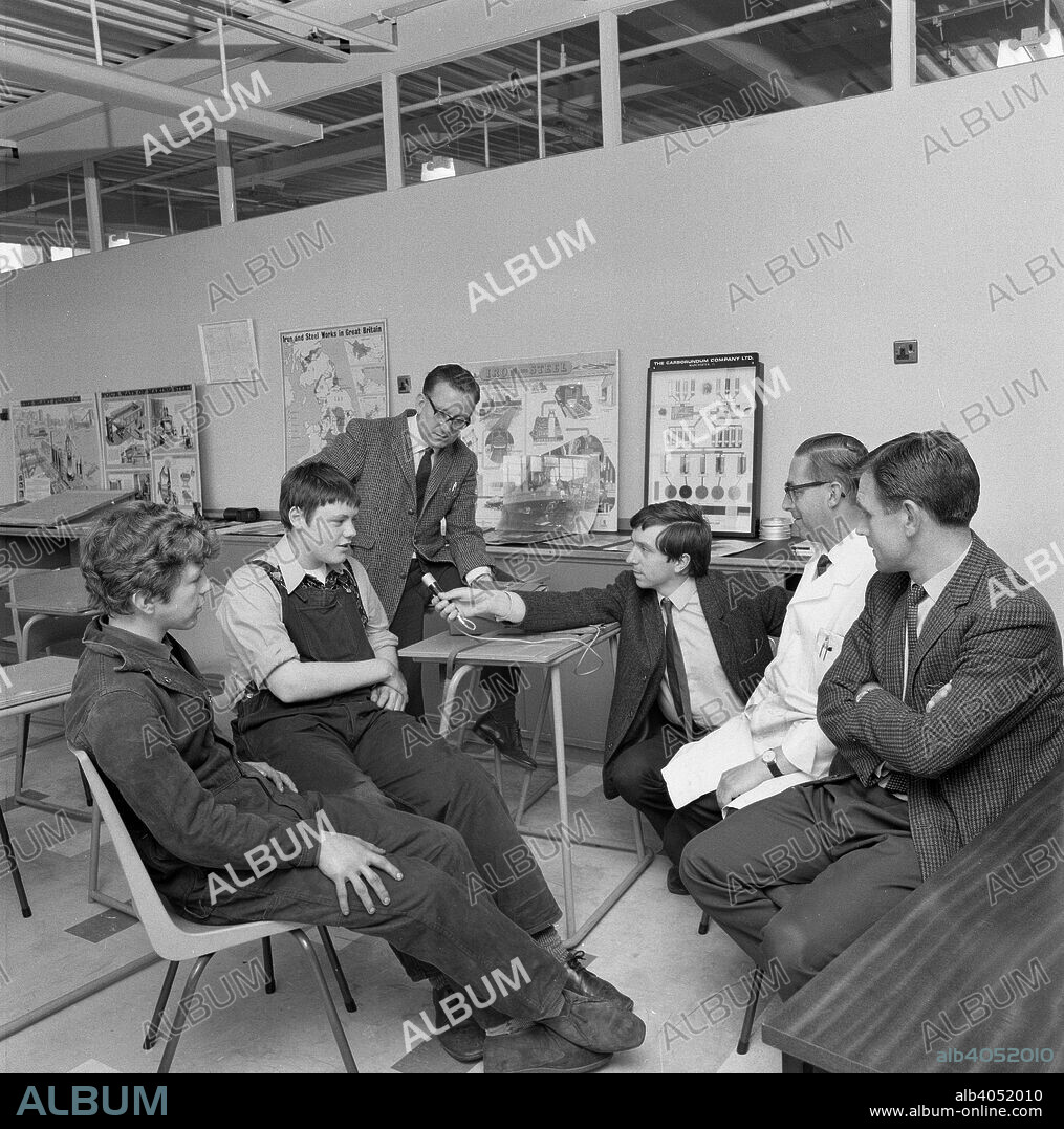 Radio interview of schoolboys on a factory visit, Stanley Tools, Sheffield, South Yorkshire, 1968.