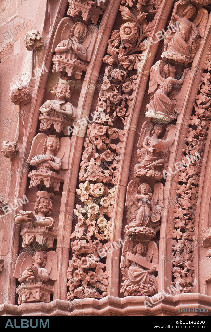 The tympanum on Basel Munster (Minster) cathedral, Basel, Switzerland, Europe.