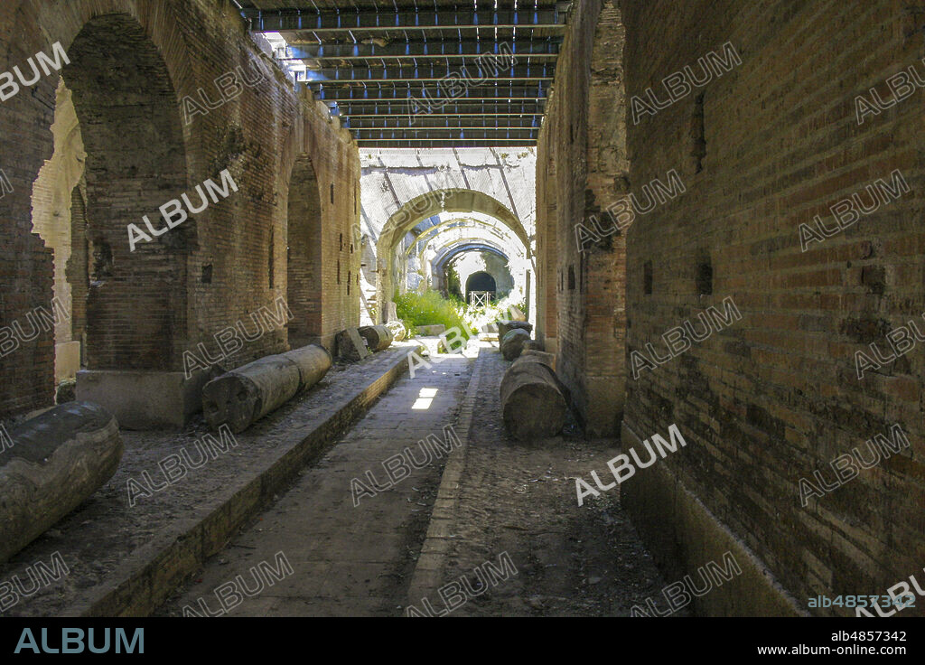 Santa Maria Capua a Vetere, Province of Caserta, Campania, Italy, Europe. The Campanian amphitheatre (Anfiteatro Campano) of Santa Maria Capua Vetere, the anciet Capua, is the second largest of such monuments in ancient Italy after the Colosseum. It was built between the end of the first and the beginning of the second century AD. The underground of the amphitheatre.