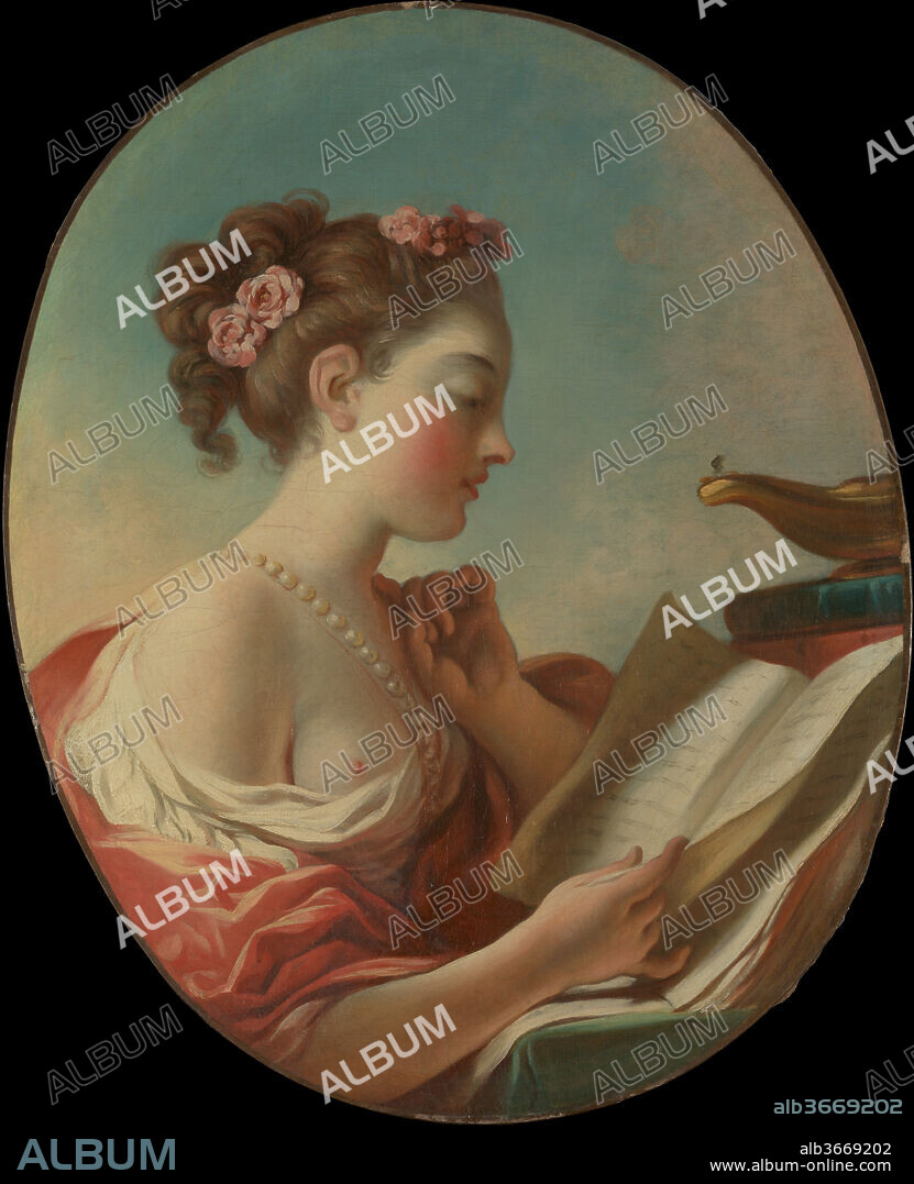 JEAN-HONORÉ FRAGONARD. Allegory of Vigilance. Artist: Jean Honoré Fragonard (French, Grasse 1732-1806 Paris). Dimensions: Oval, 27 1/8 x 21 5/8 in. (68.9 x 54.9 cm). Date: ca. 1772.
The female figure is not a portrait sitter but a model in allegorical guise, and the oil lamp and books are traditional symbols of vigilance. Fragonard paints in wide liquid strokes, stopping for few details, in a style typical of his work in the 1770s.