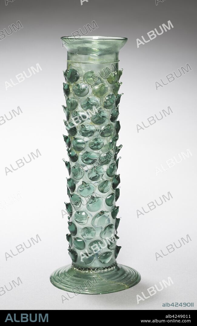 Tall Beaker with Prunts (Stangenglas), late 1400s. Germany, late 15th century. Green glass; overall: 25.9 cm (10 3/16 in.).