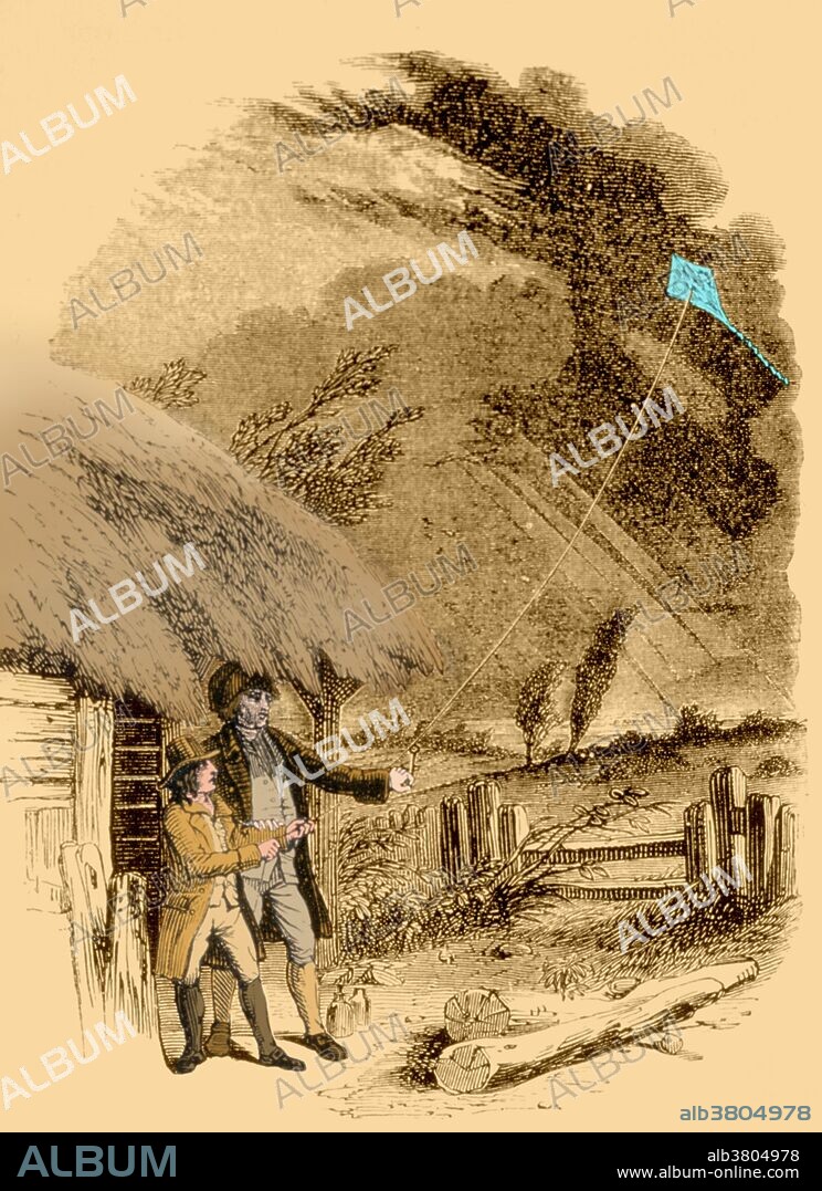 Benjamin Franklin's experiment with the kite "..when the string was thoroughly wet, abundance of electricity was procured..." Benjamin Franklin (1706-1790), American scientist, inventor and statesman. Franklin showed that lightning is electricity by flying a kite carrying a metal key during a thunderstorm. This led to his invention of the lightning rod to protect buildings from lightning strikes. He also invented fins for swimming, bifocal glasses, a urinary catheter and showed that evaporation cooled objects. In between all this, he also found time to found the USA, help shape the revolution and be a signatory of the Declaration of Independence.