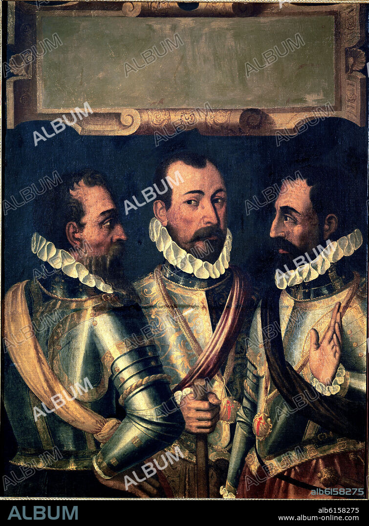 ANÓNIMO. ANDREA DORIA ALVARO BAZAN Y LUIS DE REQUESENS Y ZUÑIGA CONSEJEROS DE DON JUAN DE AUSTRIA - SIGLO XVI.