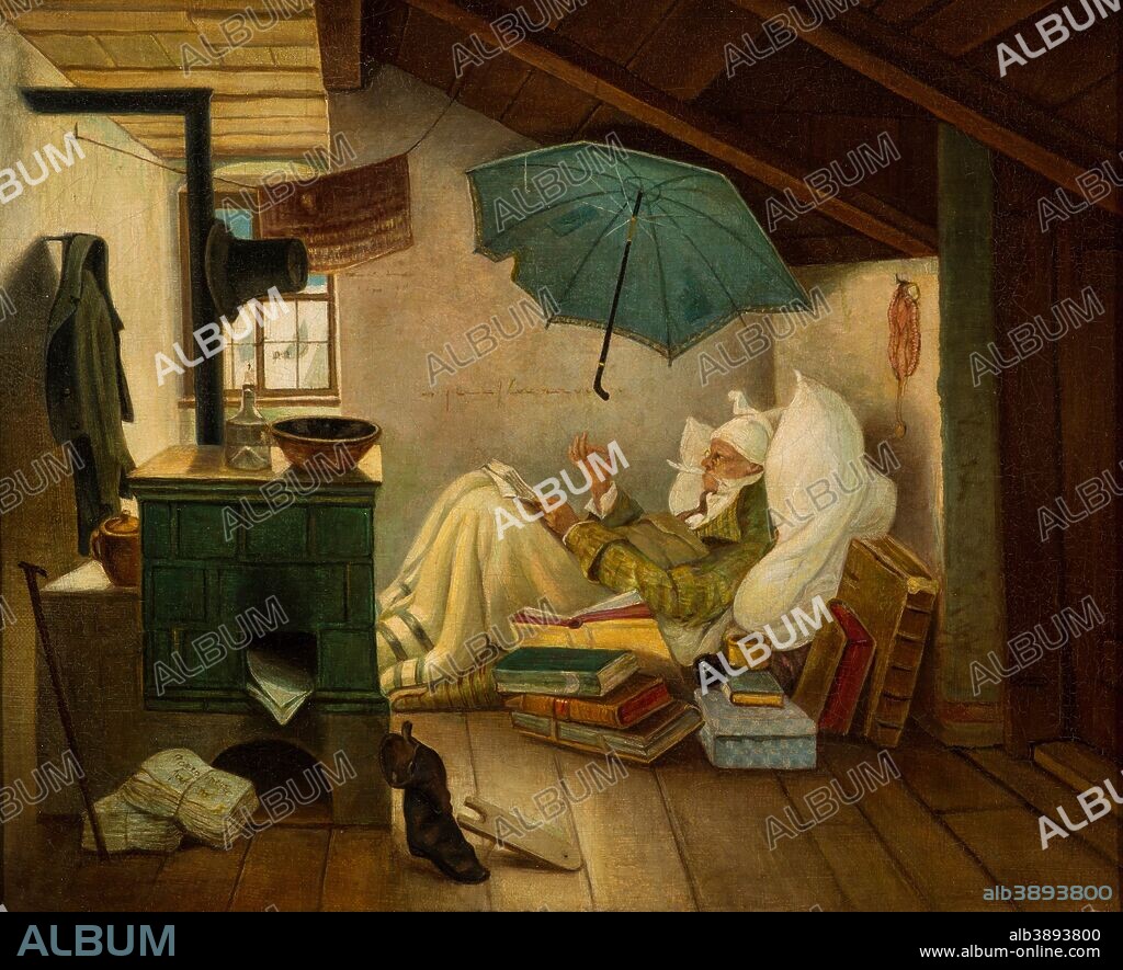 CARL SPITZWEG. The poor poet. Date/Period: 1837. Painting. Oil on canvas. Height: 36.8 cm (14.4 in); Width: 45 cm (17.7 in).
