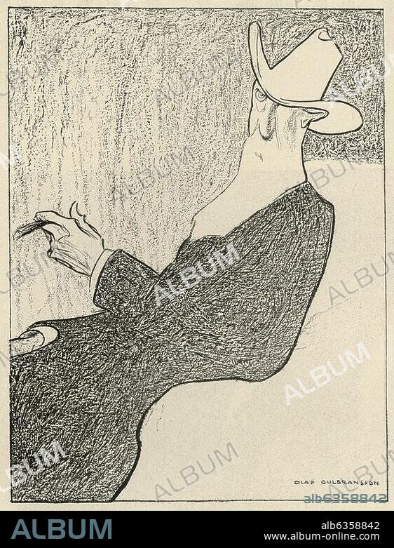 Begas, Reinhold; Bildhauer: Berlin 15.7.1831 - ebd. 3.8.1911. "Reinhold Begas". (Karikatur). Zeichnung von Olaf Gulbransson (1873-1958). Nr. 10 der Serie:. Galerie berühmter Zeitgenossen. Aus:. Simplicissimus, 8. Jg., Nr. 30, München. (A.Langen) 1903/04, S. 234. Berlin, Sammlung Archiv für Kunst und Geschichte.