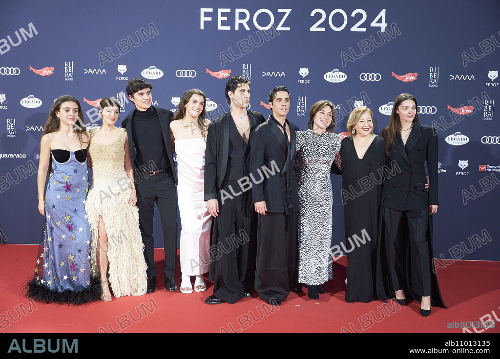 Macarena Garcia, Javier Calvo, Javier Ambrossi, Lola Duenas, Amaia Romero, Ana Rujas attends Feroz Awards 2024 - Red Carpet at Vistalegre Palace on January 26, 2024 in Madrid, Spain.