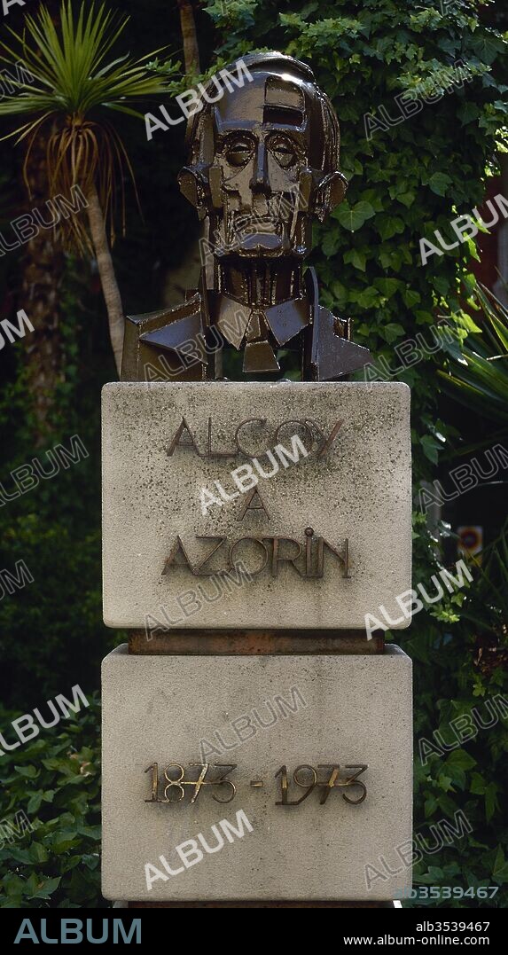 Azorin, pseudonym of Jose Martinez Ruiz (1873-1967). Spanish writer. Bust by Jose Gonzalvo Vives (1929-2010), 1973. Alcoy, province of Alicante, Valencian Community, Spain.