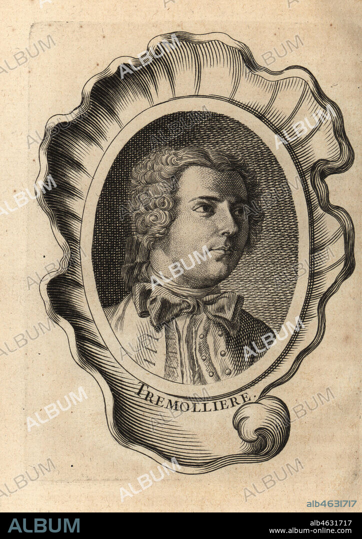 Portrait of Pierre Charles Tremolieres, French painter 1703-1739. Tremolliere. Copperplate engraving from Antoine-Joseph Dezallier dArgenvilles Abrege de la vie des plus fameux peintres, Lives of the most Famous Artists, de Bure lAine, Paris, 1762.