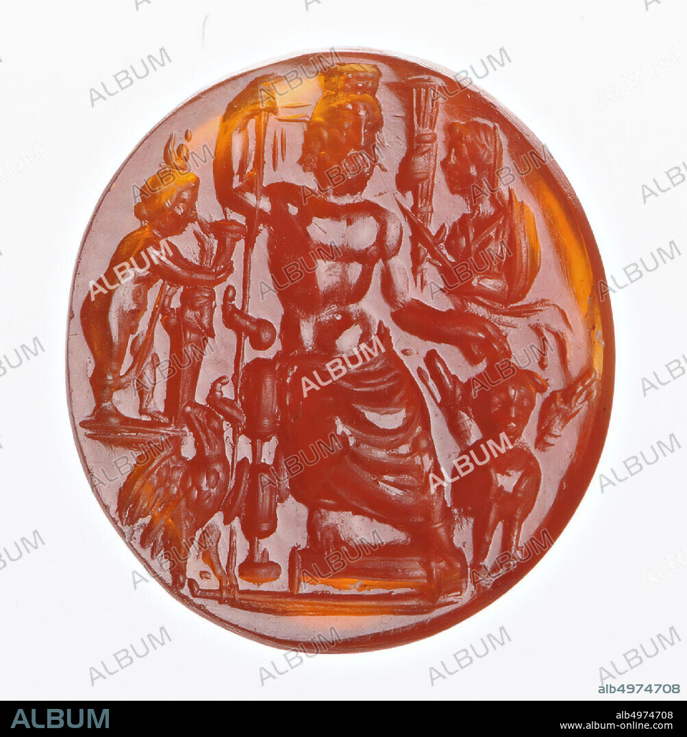 Cut stones, gem, intaglio, ring stone, carnelian, Color, bright red, Shape, round, Machining, Maaskant-Kleibrink, M, Catalog of the engraved gems in the Royal Coin Cabinet, 1978, p.60, fig.2, , type F1, edge cut back at the back compared to at the front, in antique Helleni, 14 x 13 mm, D. 3 mm, 1-100 1-100 AD.