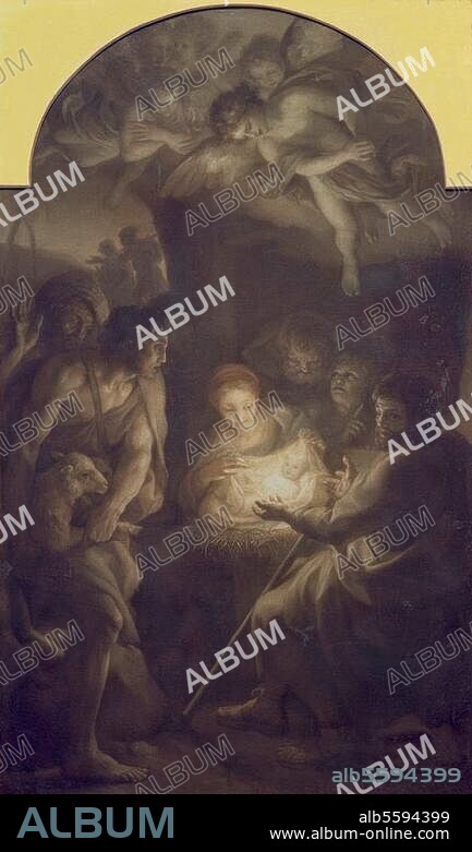 ANTON RAPHAEL MENGS. Mengs, Anton Raphael. 1728-1779. "The Adoration of the Shepherds", 1772-73. Oil on canvas, Grisaille, 127 × 78.5 cm. Inv. no. 384. Karlsruhe, Staatliche Kunsthalle.