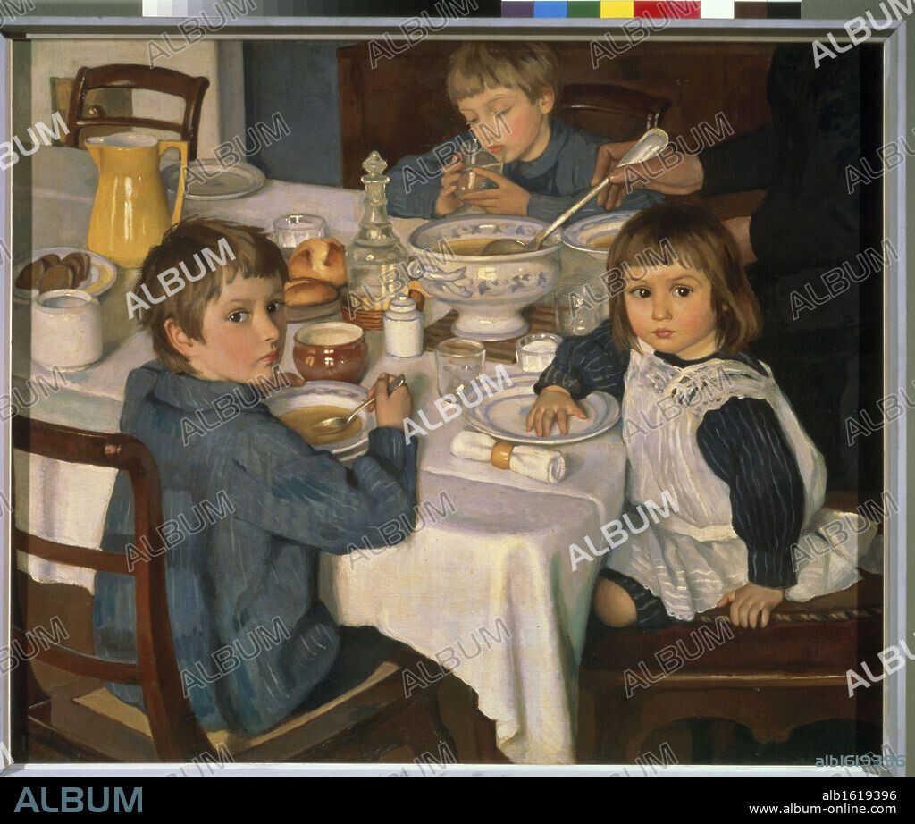 ZINAIDA EVGEN'EV SEREBRYAKOVA. At Breakfast by Zinaida Serebryakova, 1914, 1884-1967, Russia, Moscow, Tretyakov Gallery.