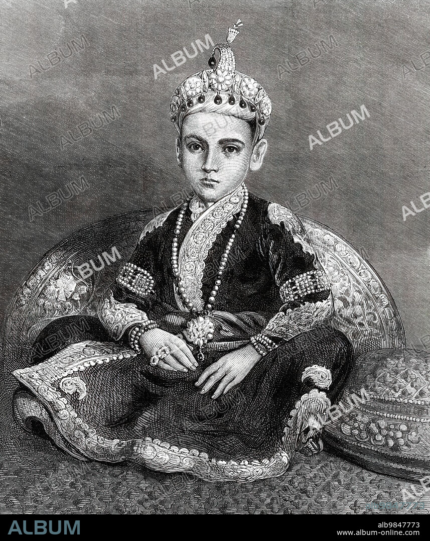 His Highness the Nizam of Hyderabad, 1876. Engraving from a photograph by Mr. Hurrychund Chintamon. '...Salar Jung, the distinguished personage...was appointed Minister [of Hyderabad], and under his admirable administration tranquillity was restored, lawless mercenaries were repressed, disorder was checked, and the country began to assume a new aspect. On the death, in 1869, of the late Nizam, Sir Salar Jung, in connection with another native nobleman, assumed the position of Regent during the minority of the present ruler, who, on his succession in that year, was but three years of age. His government is said to be excellent'. From "Illustrated London News", 1876.