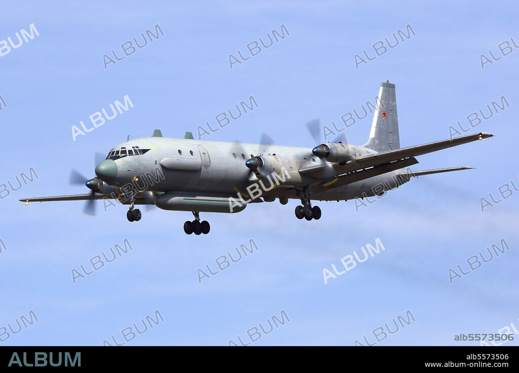 IL-20M reconnaissance aircraft of Russian Air Force landing, Kubinka, Russia.