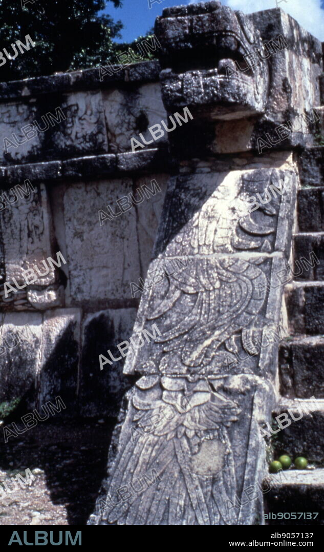relief on the stairway of the temple of eagles and jaguars at Chichen Itza, a pre-Columbian city built by the Maya people of the Terminal Classic period. Chichen Itza was a major focal point in the Northern Maya Lowlands from the Late Classic (c. AD 600-900), into the early portion of the Post classic period (c. AD 900-1200). The Great Ball Court was used for playing the Mesoamerican ballgame. It is the largest and best preserved ball court in ancient Mesoamerica.[41] It measures 168 by 70 metres (551 by 230 ft).