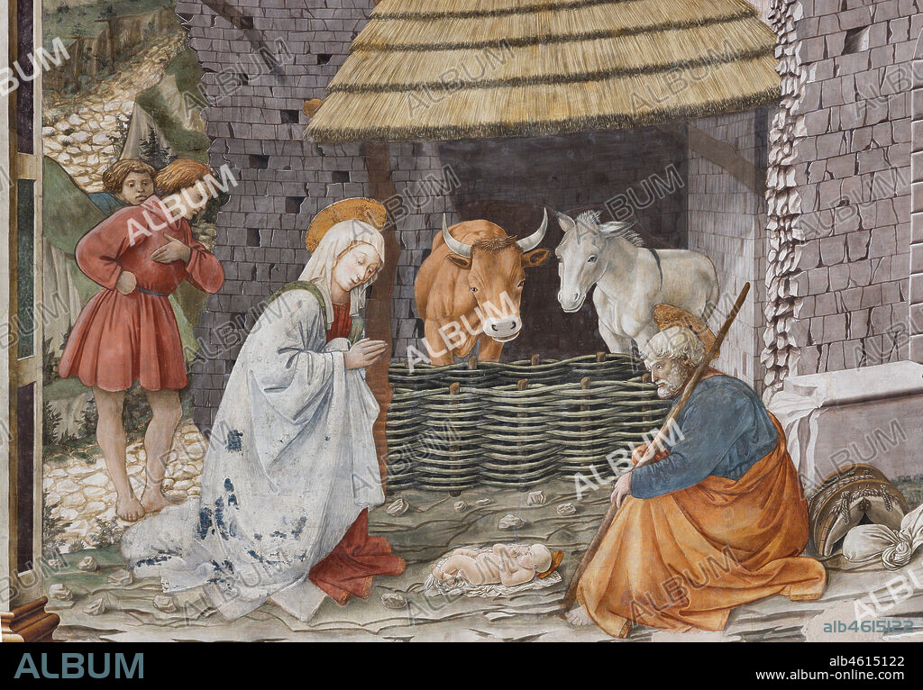 Spoleto, the Duomo (Cathedral of S. Maria Assunta), presbytery, tholobate: "Nativity", fresco by Filippo Lippi, helped by Fra' Diamante and Pier Matteo d'Amelia, 1468-9.
