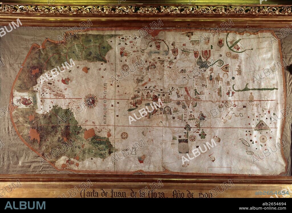 COSA, JUAN DE LA. CARTOGRAFO Y PILOTO ESPAÑOL. SANTOÑA 1449-1510. "CARTA DE ESPAÑA", AÑO 1500. MUSEO NAVAL. MADRID.