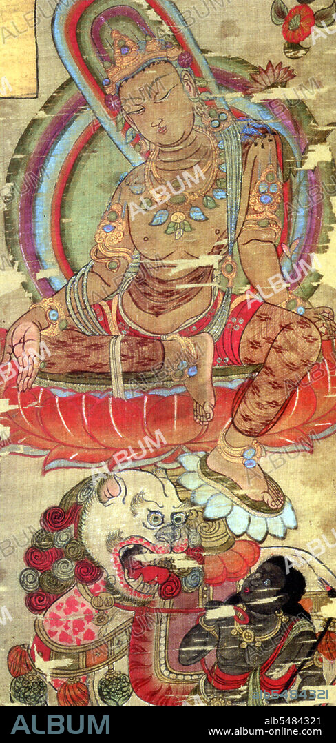 Mañjusri is a bodhisattva associated with transcendent wisdom (Skt. prajña) in Mahayana Buddhism. Samantabhadra (Sanskrit: 'Universal Worthy'), is a Bodhisattva in Mahayana Buddhism associated with Buddhist practice and meditation. Together with Shakyamuni Buddha and fellow bodhisattva Manjusri he forms the Shakyamuni trinity in Buddhism.