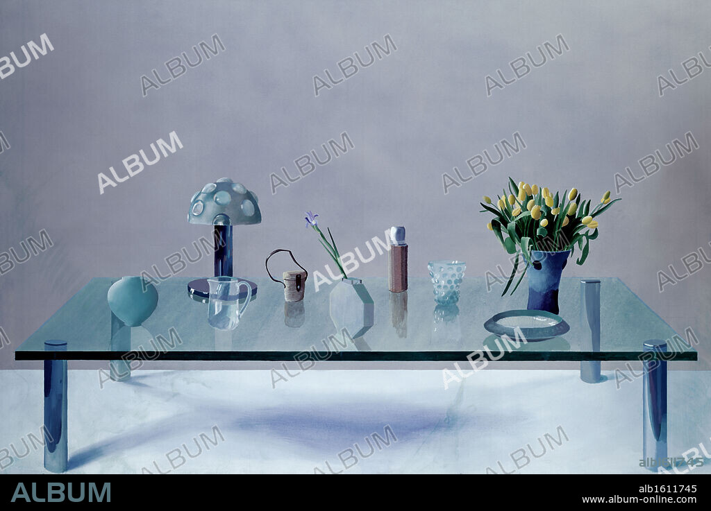 Still life: glass table by David Hockney, born 1937.