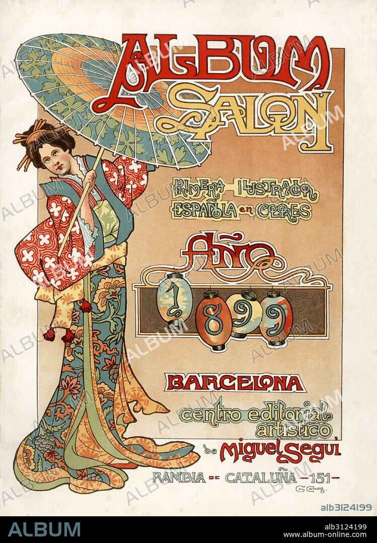 GASPAR CAMPS JUNYENT. Portada de la revista modernista Album Salón. Editada en Barcelona, año 1899.