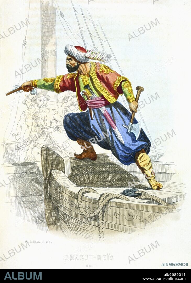 Dragut Reis ( 1514-1565 ) - Barbary Corsair - One of the greatest of the corsair warriors. Dragut Reis was a lieutenant of Barbarossa and had in his early days served a period of enslavement as a rower on a Christian gallery. He defeated a Spanish fleet near Jerba in 1560, but was killed during the seige of Malta in 1565 - picture in the National Maritime Museum. ©TopFoto.