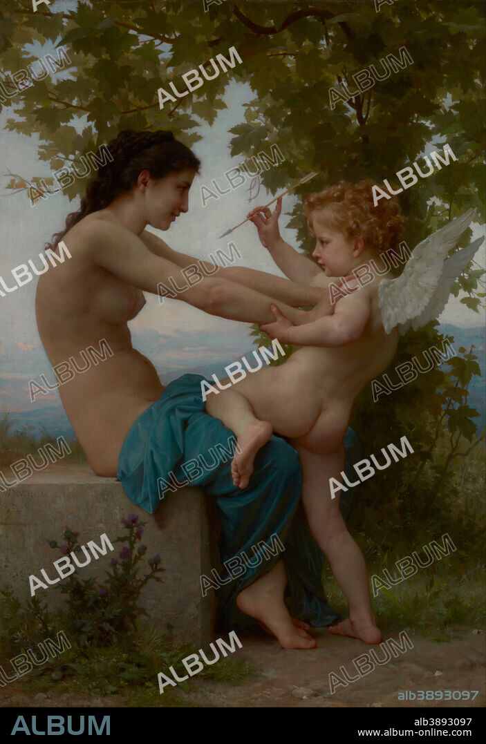 WILLIAM-ADOLPHE BOUGUEREAU. A young girl defending herself against Eros. Date/Period: Ca. 1880. Painting. Oil on canvas. Height: 81.6 cm (32.1 in); Width: 57.8 cm (22.7 in).
