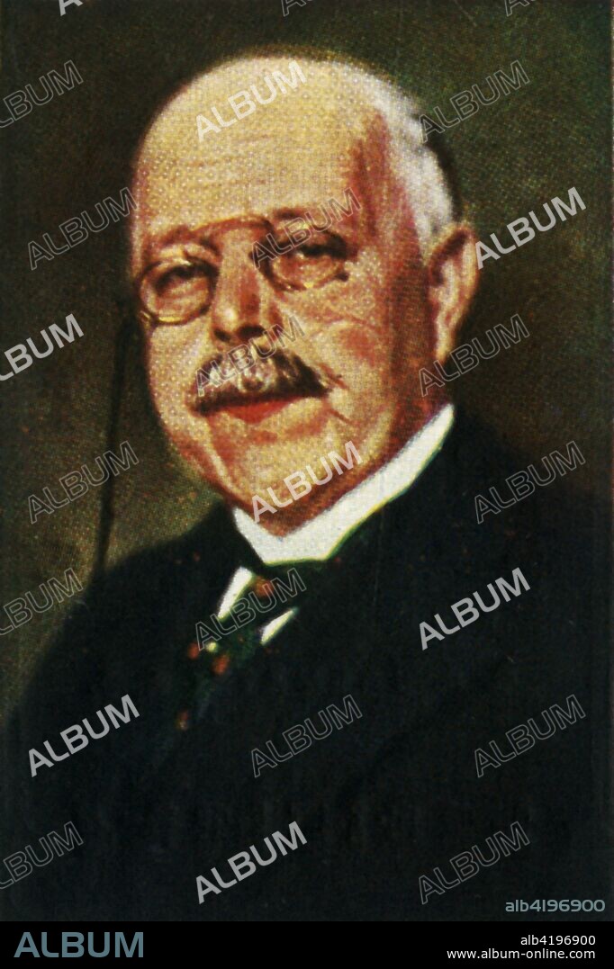 Professor Walther Nernst, c1928. Portrait of German chemist Walther Nernst (1864-1941), winner of the Nobel Prize in Chemistry, known for his work in thermodynamics, physical chemistry, electrochemistry and solid state physics. From "Die Welt in Bildern", (The World in Pictures), cigarette card album, c1928. [Georg A Jasmatzi, A.-G., Dresden, Germany].