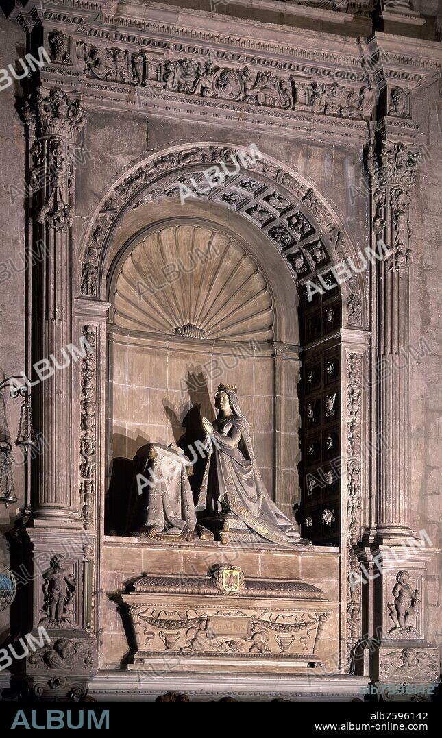 VASALLO PARODY JUAN LUIS. SEPULCRO DE BEATRIZ DE SUABIA PRIMERA ESPOSA DE FERNANDO III EL SANTO Y MADRE DE ALFONSO X EL SABIO REALIZADO EN 1570 LA ESTATUA ORANTE ES DE 1948.
