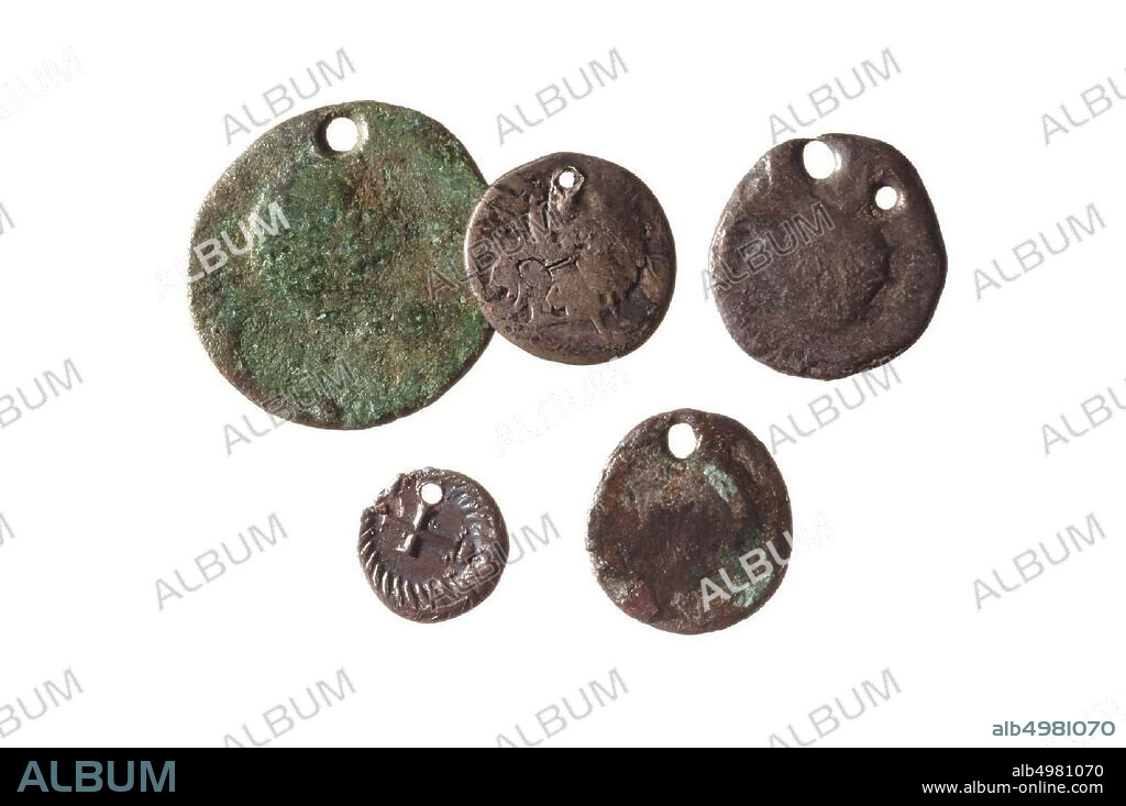 The Netherlands Middle Ages, coin, pendant, denarius of Caracalla, 211-217, doorb, metal, silver, vmeb 525-600, the Netherlands, Utrecht, Rhenen, Rhenen, grave 169.
