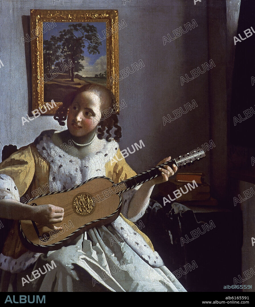JOHANNES VERMEER (1632-1675). MUJER TOCANDO LA GUITARRA - 1671-1672 - OLEO/LIENZO - 53 x 46,3 cm - BARROCO HOLANDES.