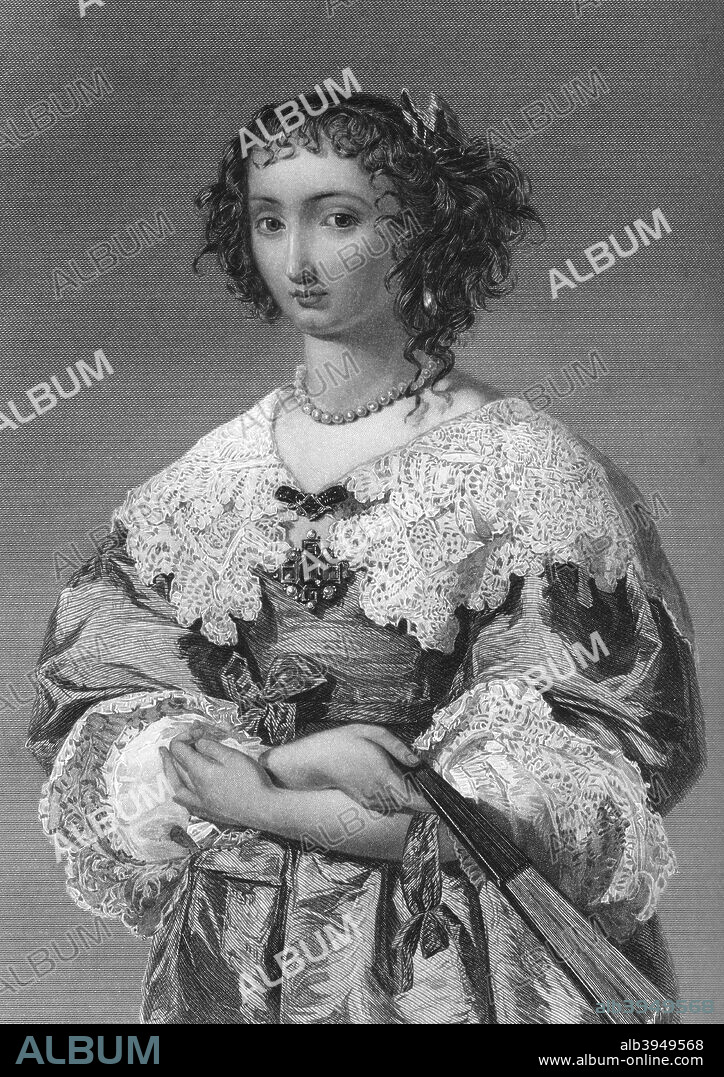 Henrietta Maria of France (1609-1669), queen consort of King Charles I, 1851. From Biographical Sketches of the Queens of Great Britain, from the Norman Conquest to the Reign of Victoria, or Royal Book of Beauty, edited by Mary Howitt, Henry G Bohn, London, 1851.