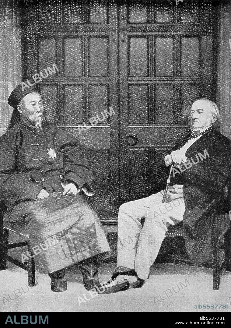 Li Hongzhang (Wade–Giles: Li Hung-chang), Marquis Suyi of the First Class (February 15, 1823 – November 7, 1901), was a Chinese civilian official who ended several major rebellions, and a leading statesman of the late Qing Empire. He served in important positions of the Imperial Court, once holding the office of the Viceroy of Zhili. William Ewart Gladstone (29 December 1809 – 19 May 1898), was a British Liberal politician. In a career lasting over sixty years, he served as Prime Minister four separate times (1868–74, 1880–85, February–July 1886 and 1892–94), more than any other person, and served as Chancellor of the Exchequer four times. Gladstone was also Britain's oldest Prime Minister; he resigned for the final time when was 84 years old. The Black Flag Army (Chinese: Heiqi Jun) was a remnant of a bandit group that may have been former Taiping rebels that crossed the border from Guangxi province in China into Upper Tonkin, in the Empire of Annam (Vietnam) in 1865. They became known mainly for their fights against French forces in cooperation with both Vietnamese and Chinese authorities. The Black Flag Army is so named because of the preference of its commander, Liu Yongfu, for using black command flags.