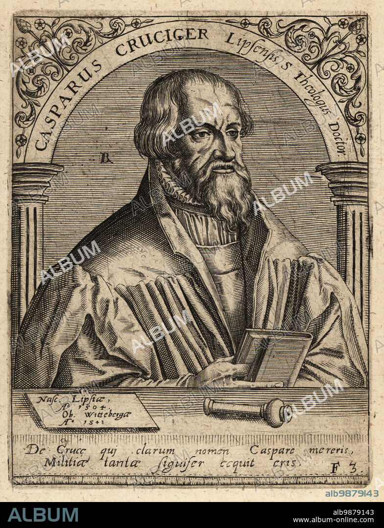 Caspar Creuziger or Caspar Cruciger the Elder, 1504-1548, German humanist and Protestant reformer. Casparus Cruciger, Lipsensis Theologus Doctor. Copperplate engraving by Johann Theodore de Bry from Jean-Jacques Boissards Bibliotheca Chalcographica, Johann Ammonius, Frankfurt, 1650.