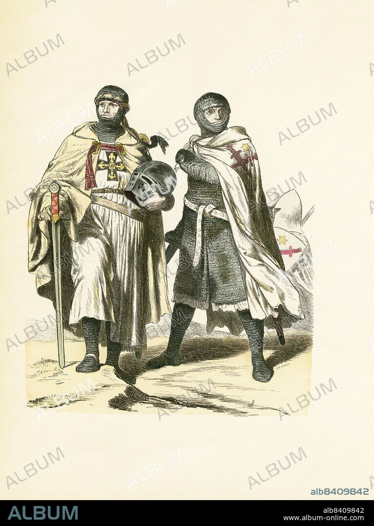 Master and Knight of the Teutonic Order, 12th and 13th Centuries, Illustration, The History of Costume, Braun & Schneider, Munich, Germany, 1861-1880.