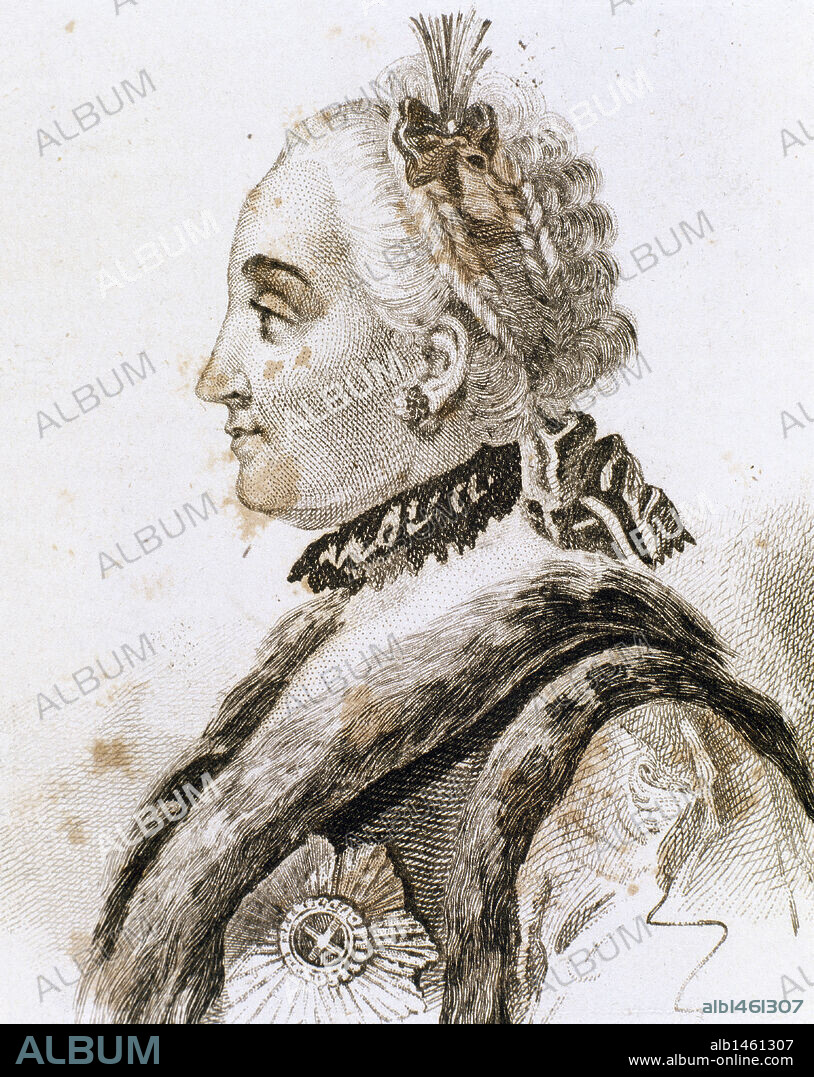 CATALINA II la Grande (1729-1796). Emperatriz de Rusia (1762-1796). Grabado del s. XIX.