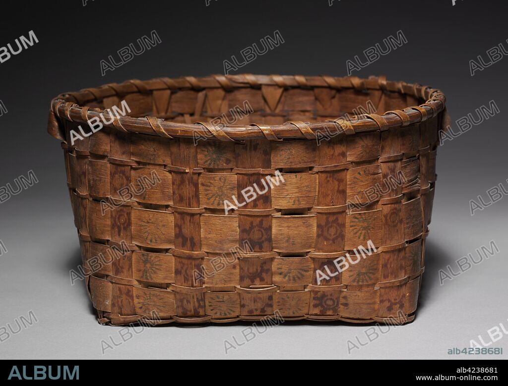 Basket with Stamped Decoration, early 1800s. Native North America, Woodlands, Algonquian or Haudenosaunee (Iroquois), Post-contact Period. Ash? strips, pigment; overall: 17 x 35.5 cm (6 11/16 x 14 in.).