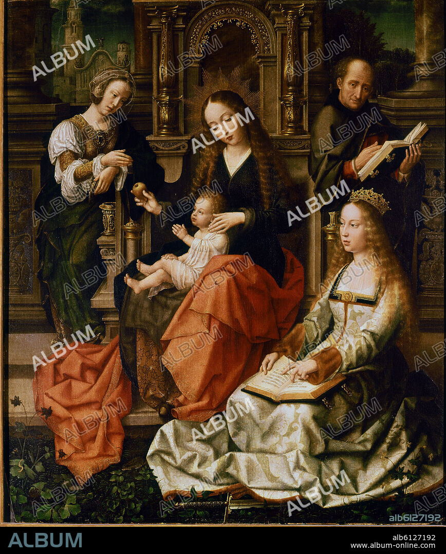 MAESTRO DE LA SANTA SANGRE. VIRGEN DE LA MOSCA - 1520 - OLEO/TABLA - 92 x 79 cm - PINTURA FLAMENCA - SUPUESTO RETRATO DE ISABEL LA CATOLICA - ATRIBUIDO TAMBIEN A MICHIEL SITHIUM.