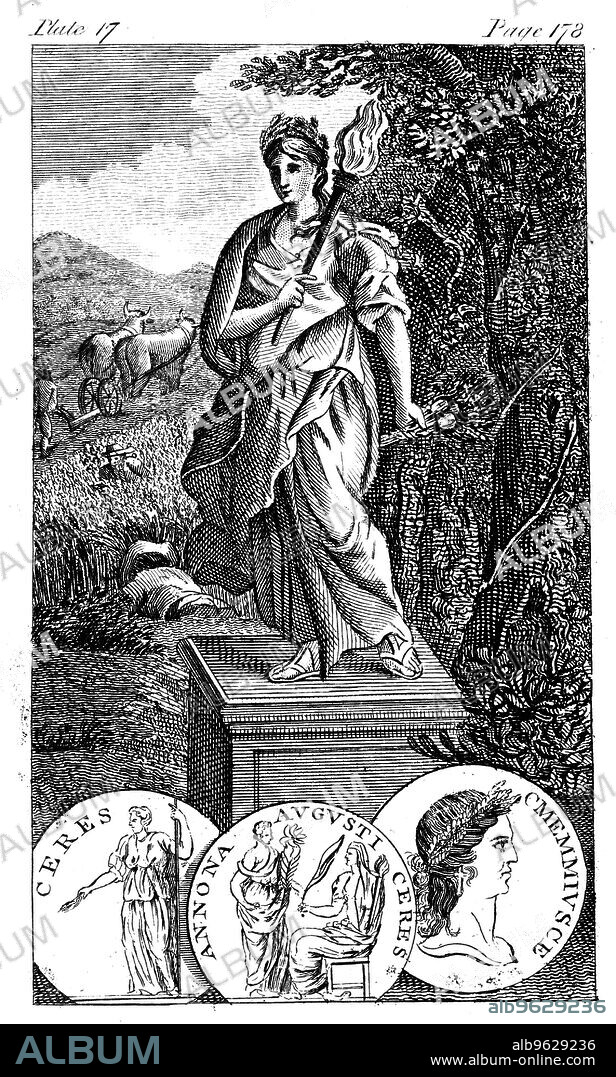 Ceres, Roman goddess of agriculture and corn. The mother of Proserpina (Persephone), she was known as Demeter in the Greek pantheon.