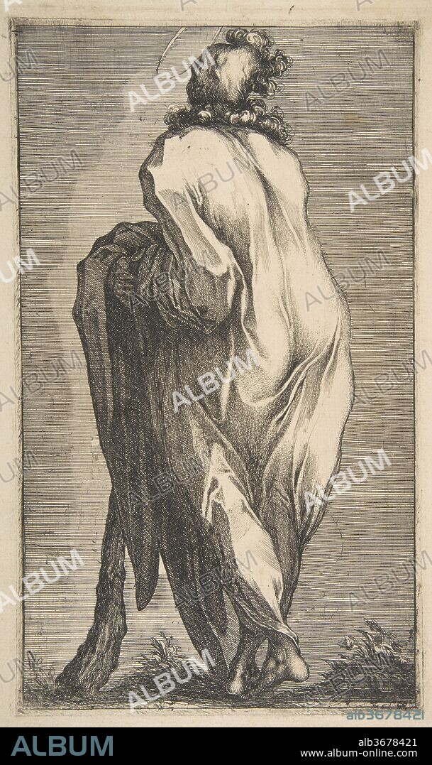 JACQUES DE BELLANGE. Saint Jacob Minor. Artist: Jacques Bellange (French, Bassigny (?) ca. 1575-1616 Nancy). Dimensions: Sheet: 14 1/4 × 9 7/16 in. (36.2 × 23.9 cm)
Plate: 11 5/16 × 6 11/16 in. (28.7 × 17 cm). Series/Portfolio: Jesus and The Apostles. Date: 1595-1616.