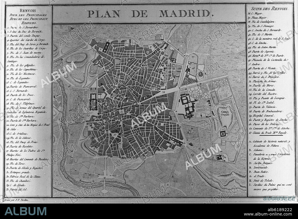TARDIEU PIERRE FRANÇOIS. PLANO DE MADRID - GRABADO SIGLO XVIII.