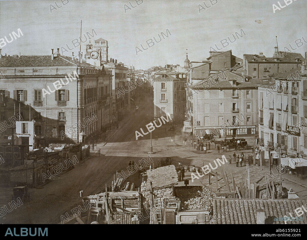 CHARLES CLIFFORD (1819-1863). PUERTA DEL SOL VISTA DESDE EL ANGULO ESTE- 1857- CASA DE CORREOS CON RELOJ DE IGLESIA BUEN SUCESO.
