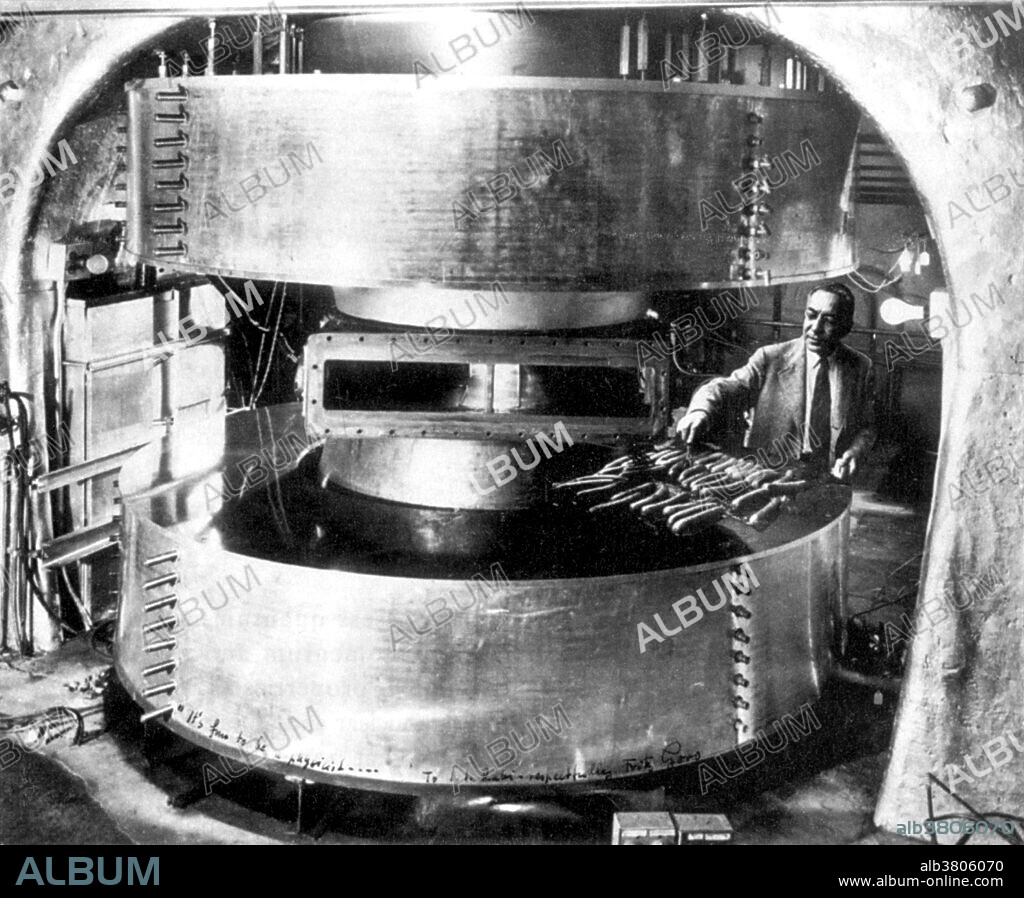 It's fun to be a physicist" reads the inscription on this photograph, doctored to show Rabi frying weiners on the cyclotron in the basement of Pupin. Isidor Isaac Rabi (July 29, 1898 - January 11, 1988) was an Austrian-born American physicist. He was educated in New York, where he spent most of his career at Columbia University. Rabi was awarded the 1944 Nobel Prize for his resonance method for recording the magnetic properties of atomic nuclei. He invented this method in the 1930s. It became the basis of the magnetic resonance techniques of NMR and MRI, and has also been applied to the maser, laser and atomic clock. During WWII he worked on radar at the MIT Radiation Laboratory and on the Manhattan Project. In the 1950s, he helped found CERN, the high-energy physics laboratory. He was also involved in the development of the cavity magnetron, which is used in microwave radar and microwave ovens. Rabi died from cancer in 1988. In his last days, he was reminded of his greatest achievement in a poignant fashion when his physicians examined him using magnetic resonance imaging, a technology that had been developed from his research on magnetic resonance. "I saw myself in that machine", he remarked, "I never thought my work would come to this.