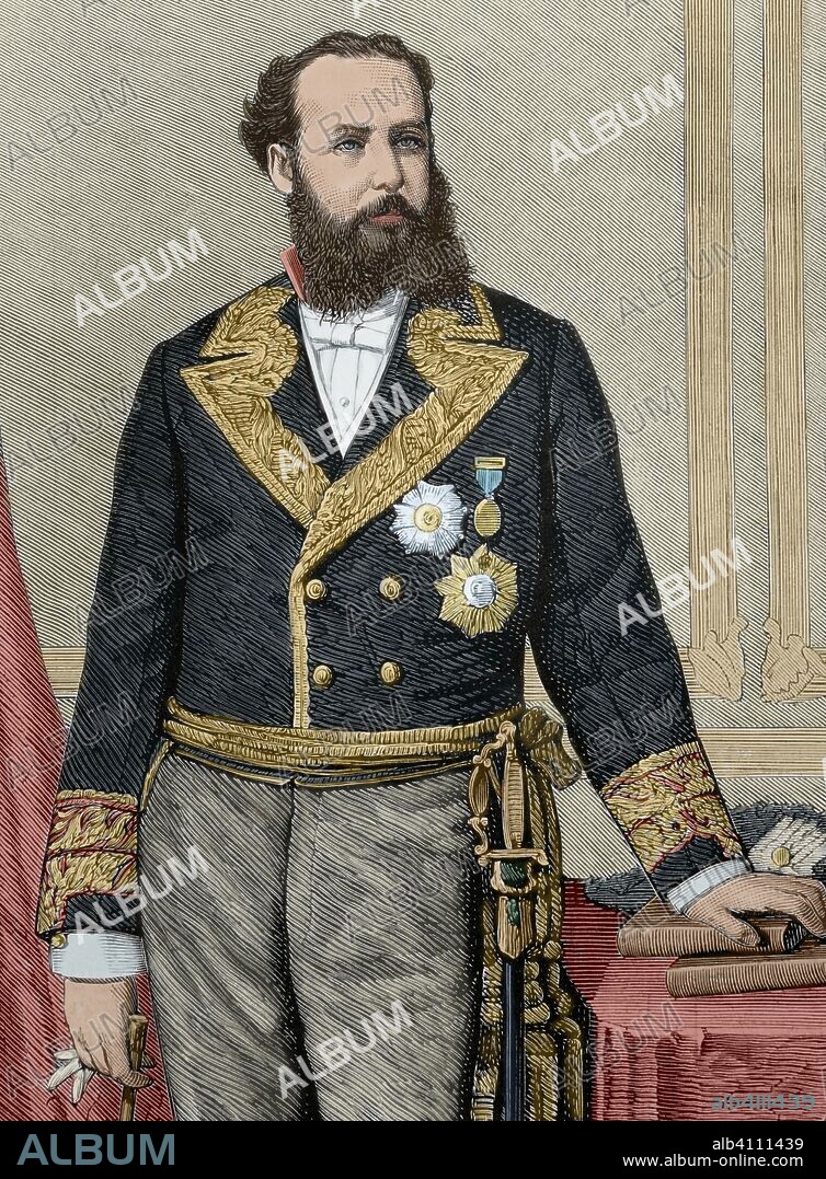 Antonio Alcalá-Galiano Miranda. Político español, miembro del Partido Conservador, siglo XIX. Gobernador civil de la provincia de Guadalajara (1875-1878) y de la provincia de Toledo (1879-1880). Retrato. Dibujo por Badillo. Grabado. La Ilustración Española y Americana, 15 de diciembre de 1876. Coloreado.