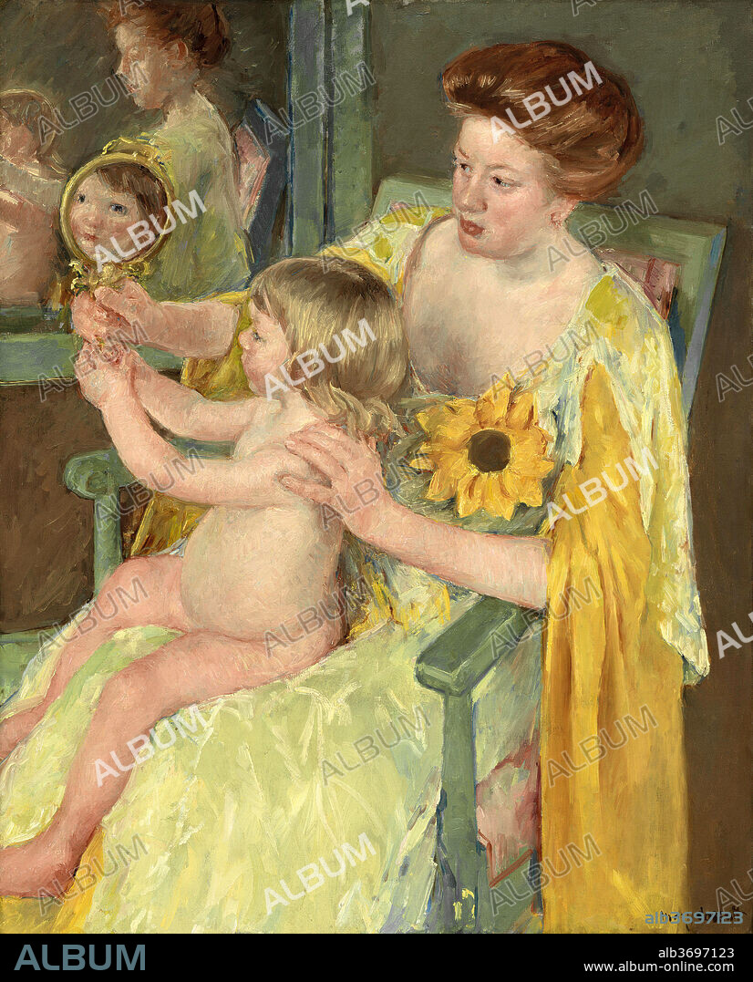 MARY CASSATT. Mother and Child. Dated: c. 1905. Dimensions: overall: 92.1 x 73.7 cm (36 1/4 x 29 in.)  framed: 114.3 x 95.2 cm (45 x 37 1/2 in.). Medium: oil on canvas.