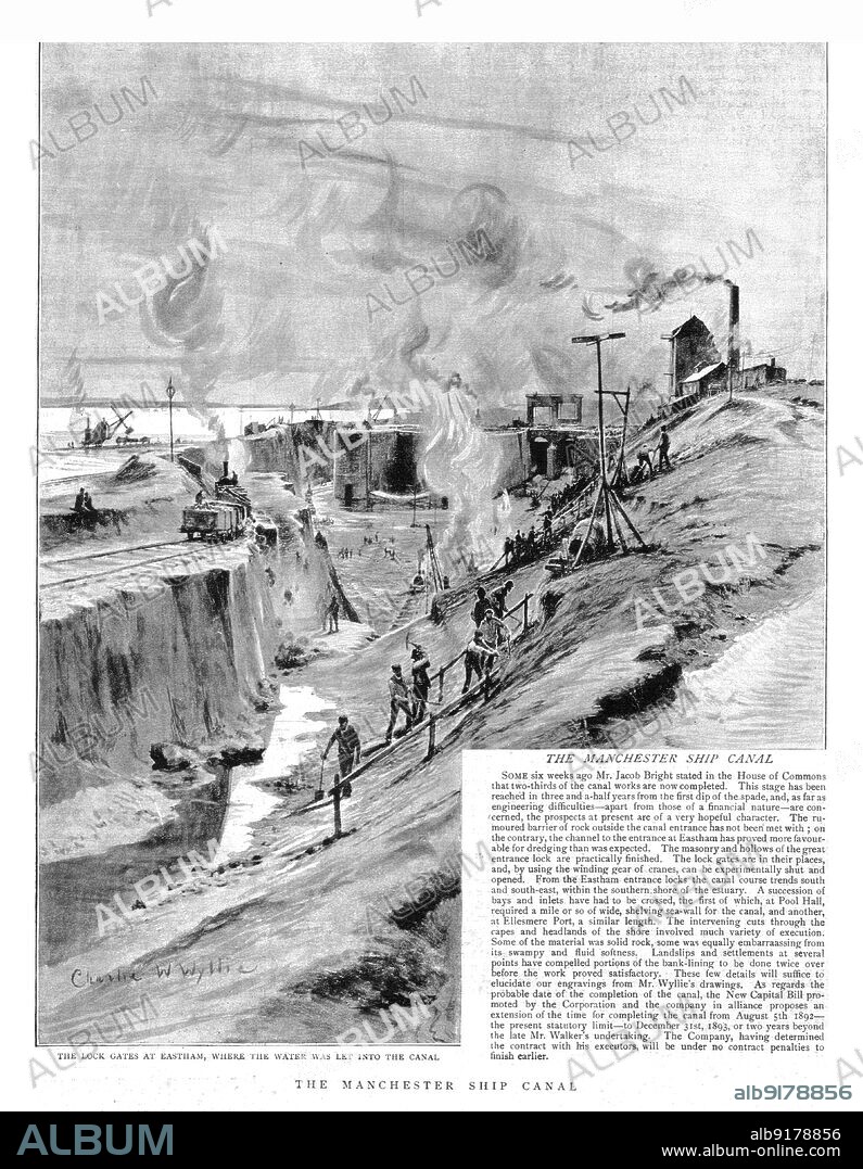 CHARLES WILLIAM WYLLIE. ''The Manchester Ship Canal, lock gates at Eastham, 1891', 1891. From "The Graphic. An Illustrated Weekly Newspaper", Volume 44. July to December, 1891.