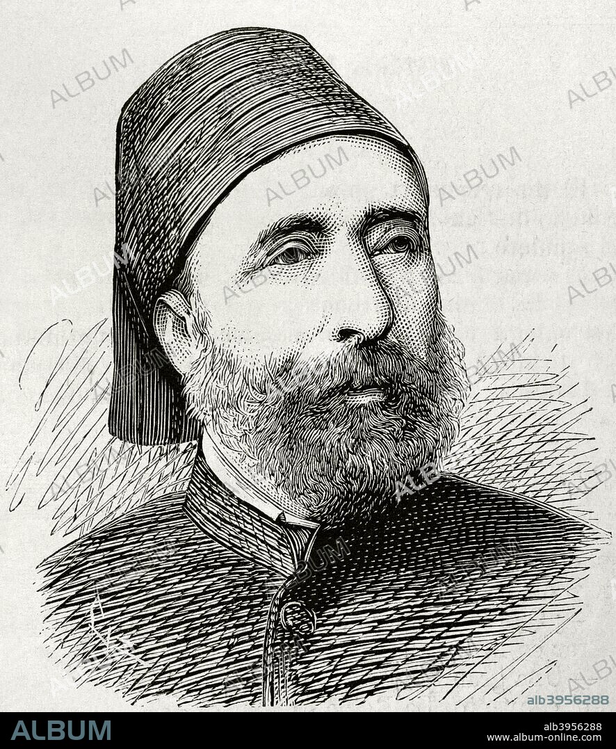 Midhat Pasha or Ahmed Sefik Midhat Pasha (1822-1883). Twice Ottoman grand vizier. He led the Ottoman constitutional movement of 1876 and introducing the First Constitutional Era. Engraving. La Ilustracion Espa–ola y Americana, June 30, 1876.