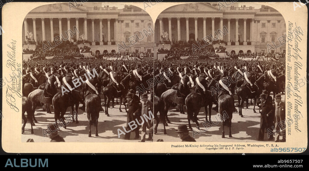President McKinley delivering his inaugural address, Washington, U.S.A., Stereo Card, John F. Jarvis, March 4, 1897.