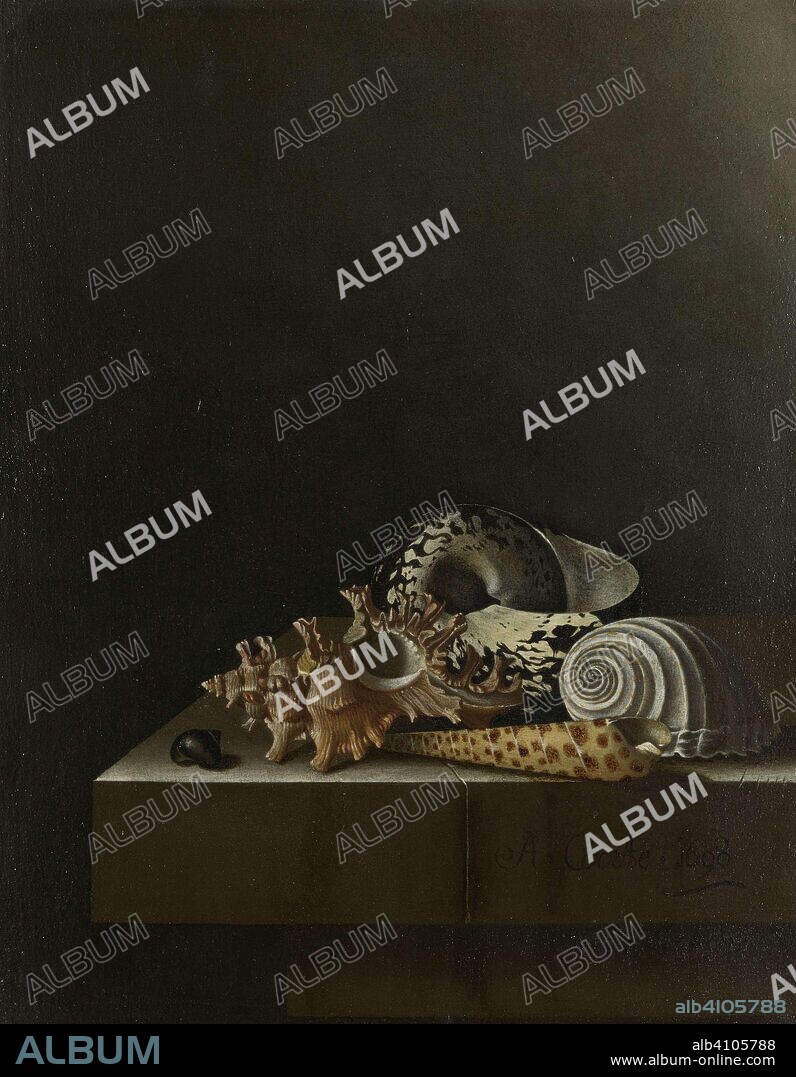 ADRIAEN COORTE. Shells on a Stone Plinth. Dating: 1698. Measurements: h 29 cm × w 22.5 cm.